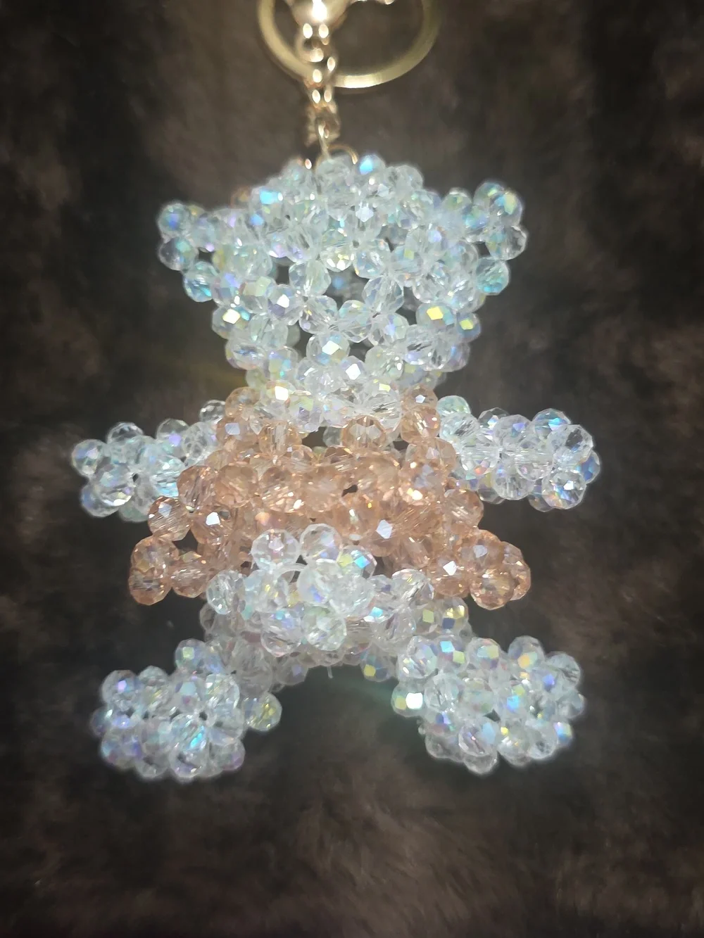 Beaded Teddy Bear Keychain - Pink and Iridescent - Picture 4 of 5
